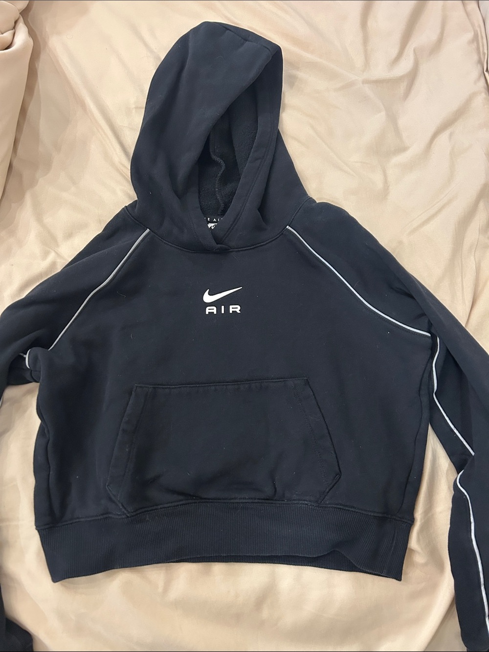 Nike Black Pullover Cropped Hoodie with White Swoosh